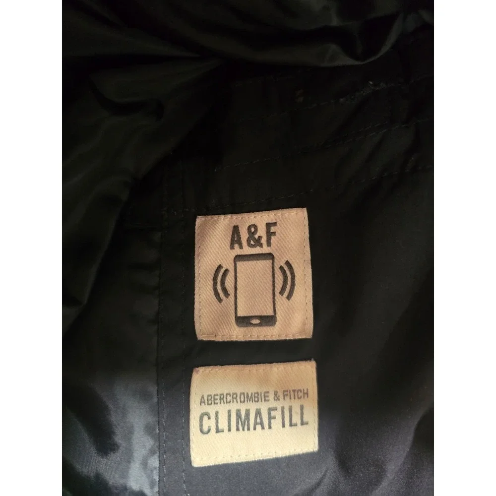 Abercrombie & Fitch Long Down Parka Puffer Coat Hood Fur coat W/belt Small Black